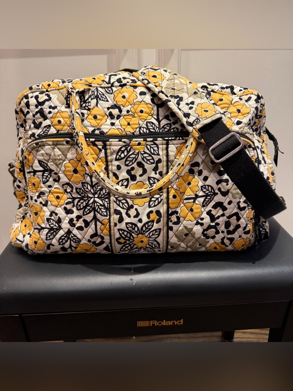 Vera Bradley Grand Weekender Bag Go Wild Yellow Black Floral Duffel Retired